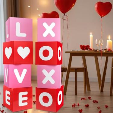 Imagem de 8 peças de decorações de festa de dia dos namorados, caixas de presente de dia dos namorados, grandes caixas de papel O e X, decoração de mesa, festas de dia dos namorados, caixa de lembrancinhas para