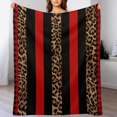 Imagem de Cobertor com estampa de leopardo para todas as estações, vermelho e preto, guepardo africano, pele selvagem, emenda geométrica, super macio, quente, cobertores de pelúcia para sofá-cama, quarto