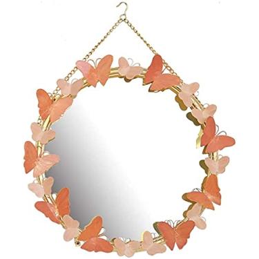 Imagem de Espelho decorativo de parede suspenso, espelho decorativo de parede 56 cm × 70 cm, espelho de parede redondo, espelho suspenso com borboleta decorativo, espelho decorativo para quarto e banheiro (cor