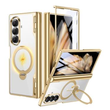 Imagem de BERFY Capa para Z Fold 7 com suporte magnético giratório 360, compatível com Magsafe, protetor de tela integrado, capa protetora de celular à prova de choque para Samsung Galaxy Z Fold 7, dourada