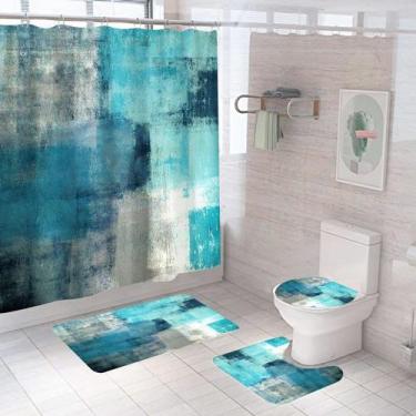 Imagem de Conjunto de cortinas de chuveiro Abstract Blue Art, poliéster impermeá