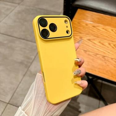 Imagem de SFDSUH Capa rígida fosca para iPhone 16 Pro com película protetora para lente de vidro, antiderrapante (para iPhone 16 Pro/Amarelo)