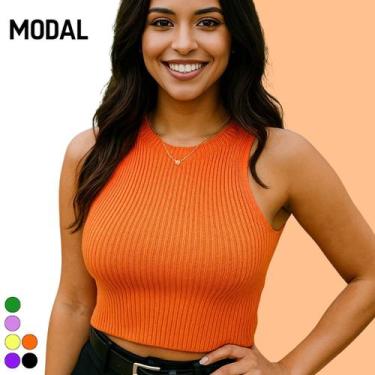 Imagem de Cropped Básico Canelado Tricot Modal - Vitrine Collection, Laranja, U