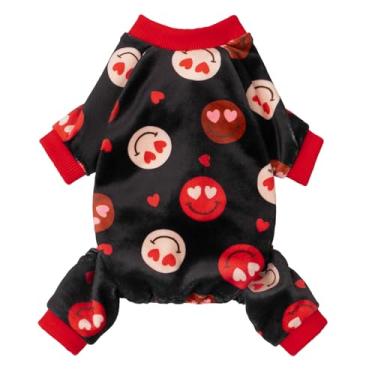 Imagem de Fitwarm Pijama de cachorro com rosto sorridente com olhos de coração, roupa aconchegante para cães pequenos, meninos e meninas, roupas festivas para animais de estimação, preto, vermelho, GG