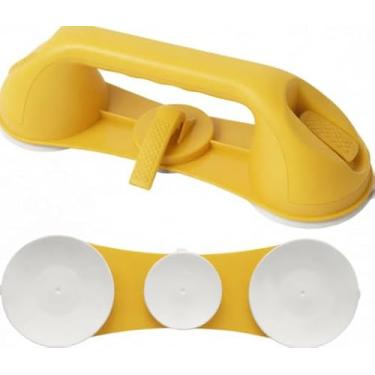 Imagem de Pacote com 2 barras de sucção resistentes e banheira: 3 ventosas fortes, corrimãos de segurança removíveis sem perfuração para idosos, idosos e deficientes (amarelo M)