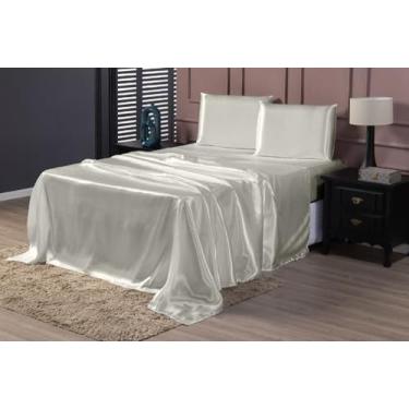 Imagem de LM Detona, Jogo De Lençol Casal Padrão Cetim Seda Pérola 4 Peças