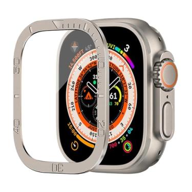 Imagem de JDIME Vidro temperado para Apple Watch Ultra 2 49 mm protetor de tela anti-riscos HD filme completo de metal bumper iWatch Ultra 49 mm acessório (Starlight B)