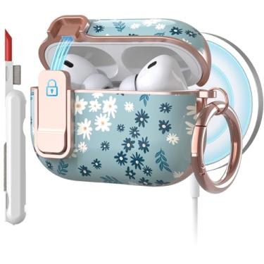 Imagem de TATOFY Capa para AirPods Pro 3ª geração (2025) com limpador de mosquetão, capa rígida fina para AirPod Pro 3, compatível com MagSafe (ciano)