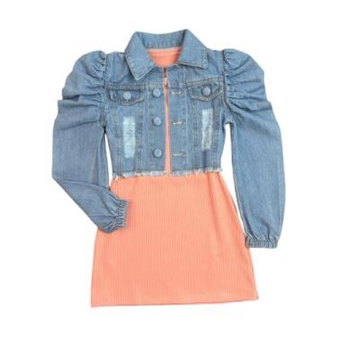 Imagem de Vestido Infantil Com Jaqueta Manga Princesa Mini Diva Luxo, Rosa, Jean