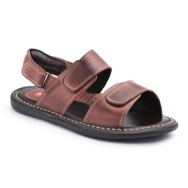 Imagem de Sandália Masculina Casual Em Couro Versátil C/ Fechamento Costurada Conforto-Masculino