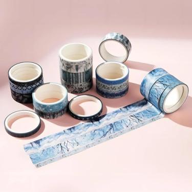 Imagem de Conjunto de adesivos Washi com 18 rolos de 2 metros, adesivos com padrão de flores decorativos para artes faça-você-mesmo, materiais de diário, scrapbook, embrulho de cartão (flores azuis)