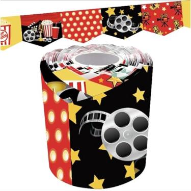 Imagem de FYSUIMU Borda de quadro noturno de filme de 90 m, vermelho, preto, amarelo, luz, pipoca, filme, recortado para decoração de parede de volta às aulas, quadro-negro, decoração de parede