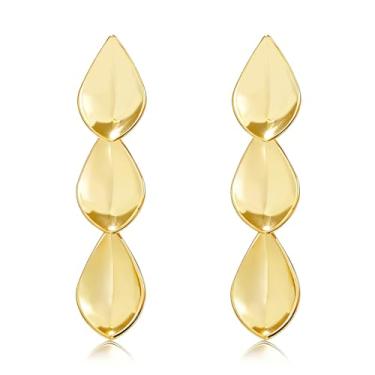 Imagem de Brincos pendentes de lágrima de ouro para mulheres, banhado a ouro 14 k, grande, gota de lágrima, joia polida, presente