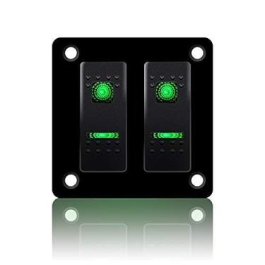 Imagem de Painel de interruptor Herchr 2 Gang 5 pinos, interruptores de luz de fundo à prova d'água para carros veículos reboque caminhão SUV barco marinho RV navio, painel de conexão com 2 LED, 12V 20A/24V 10A, verde