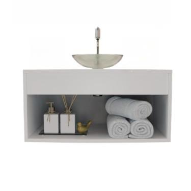 Imagem de Gabinete Banheiro Armário 60CM Com Cuba Transparente MDF/MDP armario banheiro com cuba(Branco)