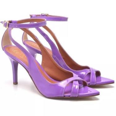 Imagem de Sandália Salto Médio Feminina Bico Folha Verniz Iris - Ella'S, 36, Fem