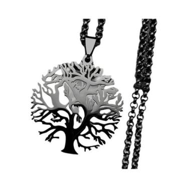 Imagem de Colar Longo Masculino Em Aço Inoxidável Preto 2023 Com Pingente Árvore
