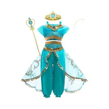 Imagem de Fantasia De Vestido De Princesa Jasmine Aladdin Com Lâmpada Mágica Par