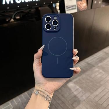 Imagem de IRTGFG Capa magnética de silicone líquido com botão de controle de câmera para iPhone 16E (para iPhone 16E/azul profundo)