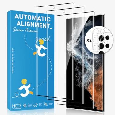 Imagem de IKABO Pacote com 3+2 para Samsung Galaxy S22 Ultra protetor de tela e protetor de lente de câmera, compatível com impressão digital ultrassônica, curvado 3D, antiarranhões, instalação sem bolhas