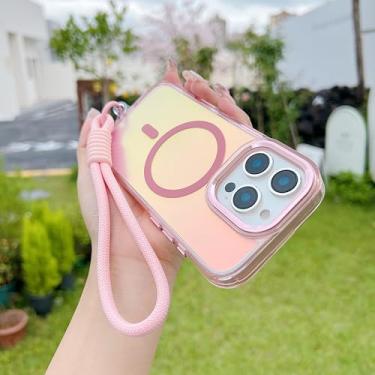 Imagem de IRTGFG Capa protetora magnética com gradiente a laser para iPhone 16E à prova de choque (para iPhone 16E/rosa)