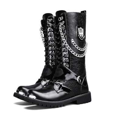 Imagem de Botas masculinas pretas para motociclistas, botas de motociclista com cadarço, Preto, 41