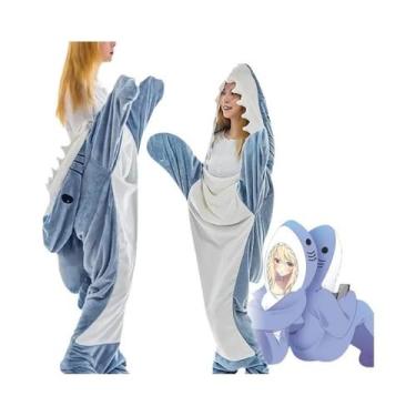 Imagem de Cobertor De Tubarão Adulto Com Capuz, Saco De Dormir De Flanela Quente