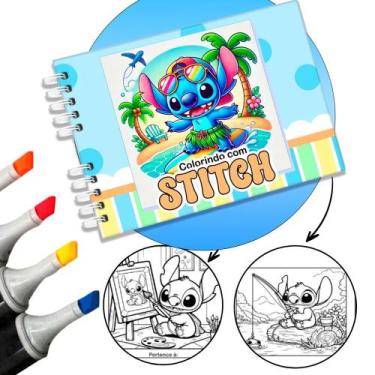 Imagem de Livro Colorir Stitch Infantil 50 Folhas Desenhos Pintar Capa Dura Cor 