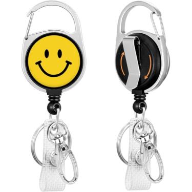 Imagem de Suporte retrátil de carretel de crachá Smile Face para pendurar chaveiro com nome de cartão de identificação