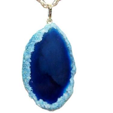 Imagem de Colar 40cm Prata 925 com Chapa de Ágata Azul Pino Prata 950 - Cristais