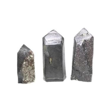 Imagem de Ponta Shungite com Pirita Natural 45 a 60mm com Brilho - CristaisdeCur
