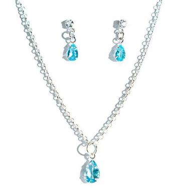 Imagem de Conjunto Colar e Brinco Gota Zircônia Topázio Azul Prata 925 - Cristai