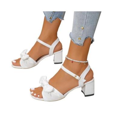 Imagem de Sandálias De Salto Alto Brancas Com Bico Aberto E Laço, Confortáveis E