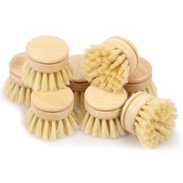 Imagem de Conjunto de 6 cabeças de escova de prato de bambu 1,89 × 1,144 cm pequena escova de lavar louça de cozinha com cerdas de sisal macias cabeça de escova de prato multiuso para panelas de prato (8