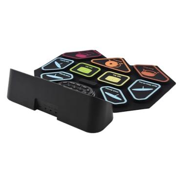 Imagem de Walmeck Conjunto de Bateria Eletrônica Com Alto-falante Duplo, Rolo de Mão Ultra Grosso, 9 Almofadas, Bt Midi, 8 Estilos Bateria, 6 Ritmos, 10 Músicas Demonstração, Kit Prática (Preta)