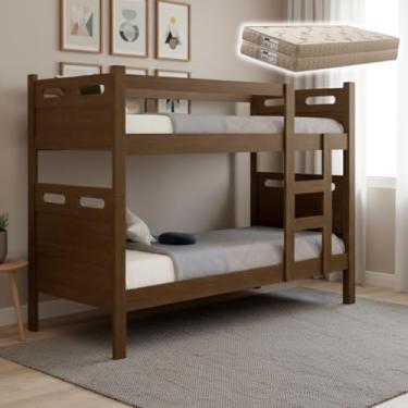 Imagem de Beliche Alta Durabilidade Produzida Com MDF Firme Enviada Com Dois Colchões D33 Garantindo Bem Estar Durante o Descanso (Legno)