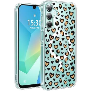 Imagem de Jkvare Capa para Samsung Galaxy A16 compatível com MagSafe, capa protetora magnética sem fio com padrão estético cristalino para mulheres e meninas - corações de leopardo