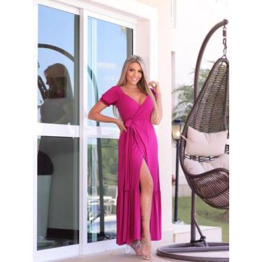 Imagem de Vestido Longo Envelope Feminino Manga Princesa Com Fenda Viscose Moda 
