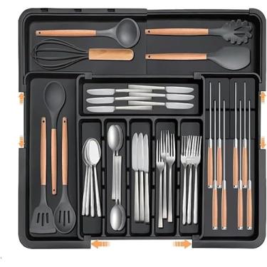 Imagem de Caixa de Arrumação de Utensílios de Mesa, Organizador de Talheres Expansível para Utensílios de Cozinha, Bandeja de Talheres para Colheres, Garfos, Facas,Divisória de Armazenamento