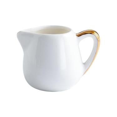 Imagem de x3anggyt5 Jarro de leite de café criativo com alça dourada de cerâmica para casa pote de molho de leite e xarope (médio)