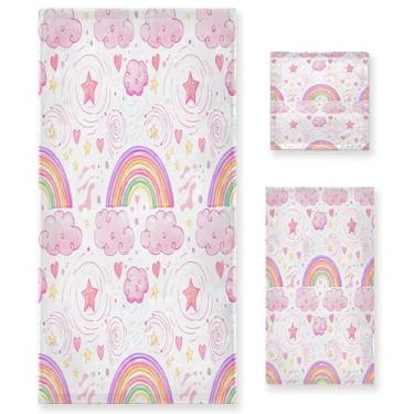 Imagem de xigua Conjunto de toalhas de banheiro coloridas arco-íris absorvente macio 3 peças toalha de banho toalha de mão toalhas decorativas para banheiro, academia, hotel, praia, piscina