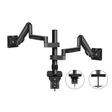 Imagem de Suporte de monitor duplo para braço de monitor cabe no máximo 32 polegadas, telas de 2 a 9 kg, suporte de mesa de braço de monitor duplo totalmente ajustável com inclinação, rotação, acessórios de