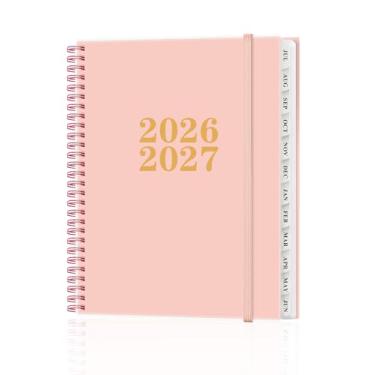 Imagem de Agenda 2026-2027 - Agenda anual de julho de 2026 a junho de 2027, agendas semanais e mensais encadernadas em espiral com abas de 12 meses, bolso interno, 21,6 cm x 28 cm, rosa