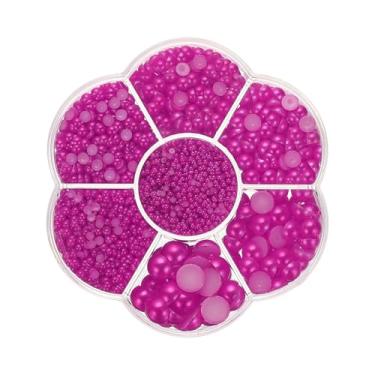 Imagem de Generic 5645 peças de contas de pérolas planas para artesanato, 7 tamanhos de contas de resina semi-redondas pingentes de pérola plana para arte de unhas DIY decoração de telefone meias amuletos, rosa