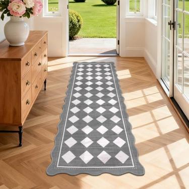 Imagem de Pauwer Tapete de corredor 6 x 15 cm lavável juta quadriculada casa de fazenda corredor de cozinha antiderrapante lavanderia banheiro tapetes de borracha traseira porta da frente foyer quarto tapete
