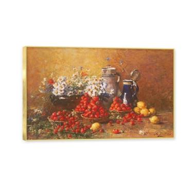 Imagem de NHLDZYH Moldura dourada. Vintage Fruta Ainda Natureza Tela Retro Frutas Motivo Estilo Country Decoração de Parede para Cozinha e Sala de Jantar. C42. 70 x 112 cm.