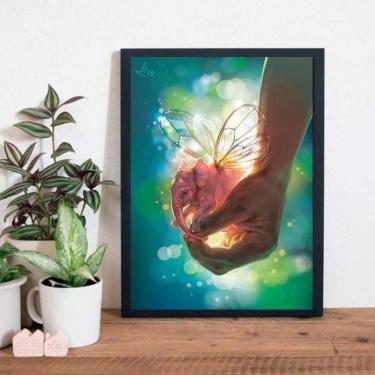 Imagem de Quadro Elefante Com Asas De Borboleta 33X24Cm Madeira Preta