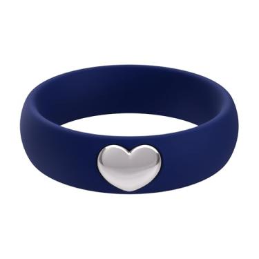 Imagem de ThunderFit Anéis de silicone para mulheres, aliança de casamento de silicone com pingente de coração banhado a ouro 14K, 5,5 mm de largura, 2 mm de espessura, 10.5 - 11 (20.60mm), Silicone, Sem pedra