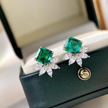 Imagem de Brincos femininos de flor de zircônia cúbica verde de luxo, One, Metal, Zircônia cúbica