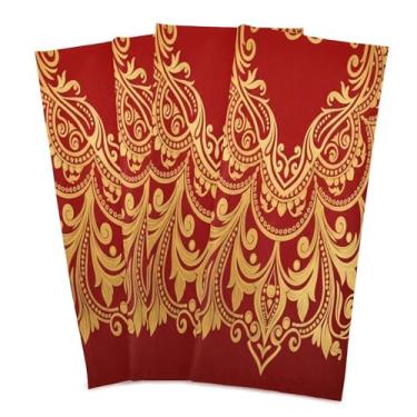 Imagem de Wassud Toalhas de prato de cozinha mandala dourada pacote com 4 panos de prato macios com laço para pendurar toalha de mão super absorvente de secagem rápida toalhas de chá de mesa decorativas 71 x 45